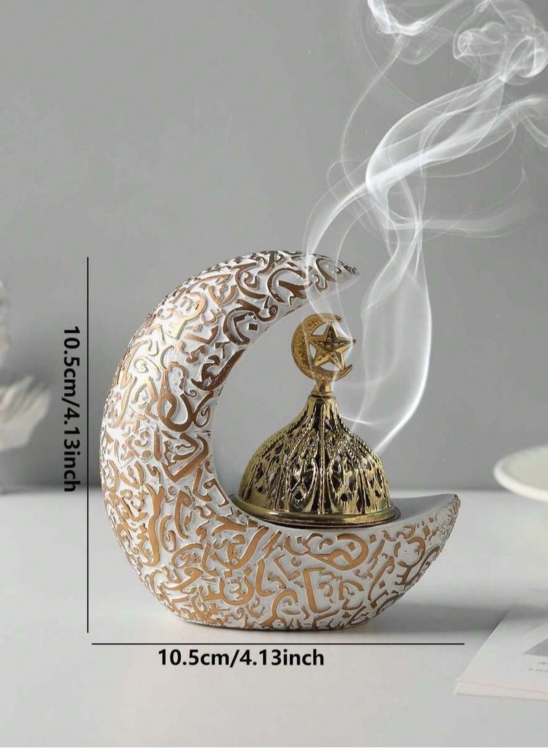 Ramadan Decorations Crescent Moon Incense Burner White with Gold Inner Burner Elegant Islamic Home Decor - Image 2